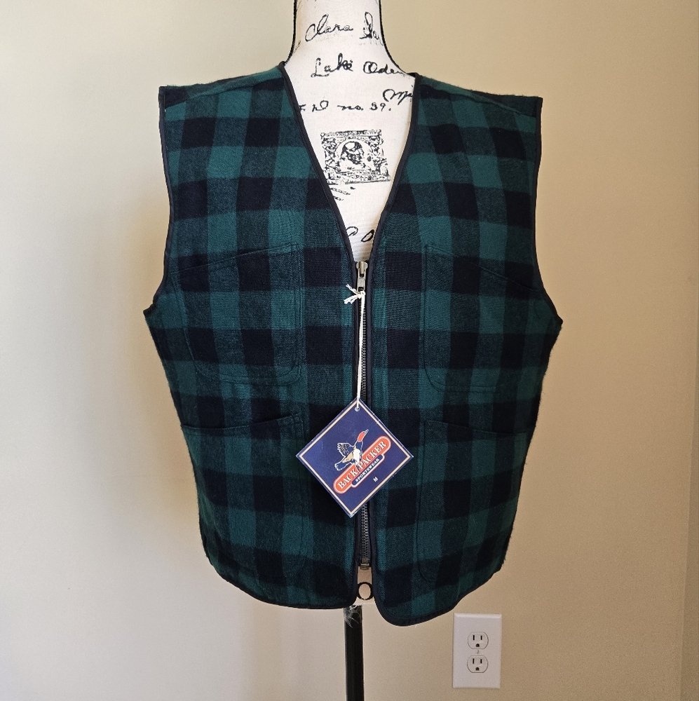 Backpacker Sportswear Vest Size M Green Buffalo Plaid Full Zip